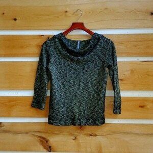 Blue Canoe Organic Green & Black Tweed Scoop‎ Neck Sz S Sweater